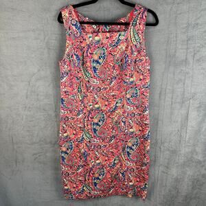 Talbots Dress Women 12 Pink Paisley Sleeveless Keyhole Back Bonaire Spring Party